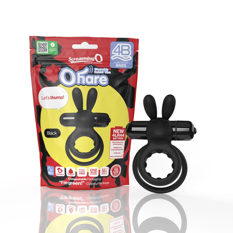 Screaming O 4B Ohare - Stretchy Wearable Vibrating Cock Ring with Soft and Flexible Clitoral Rabbit Ears Black