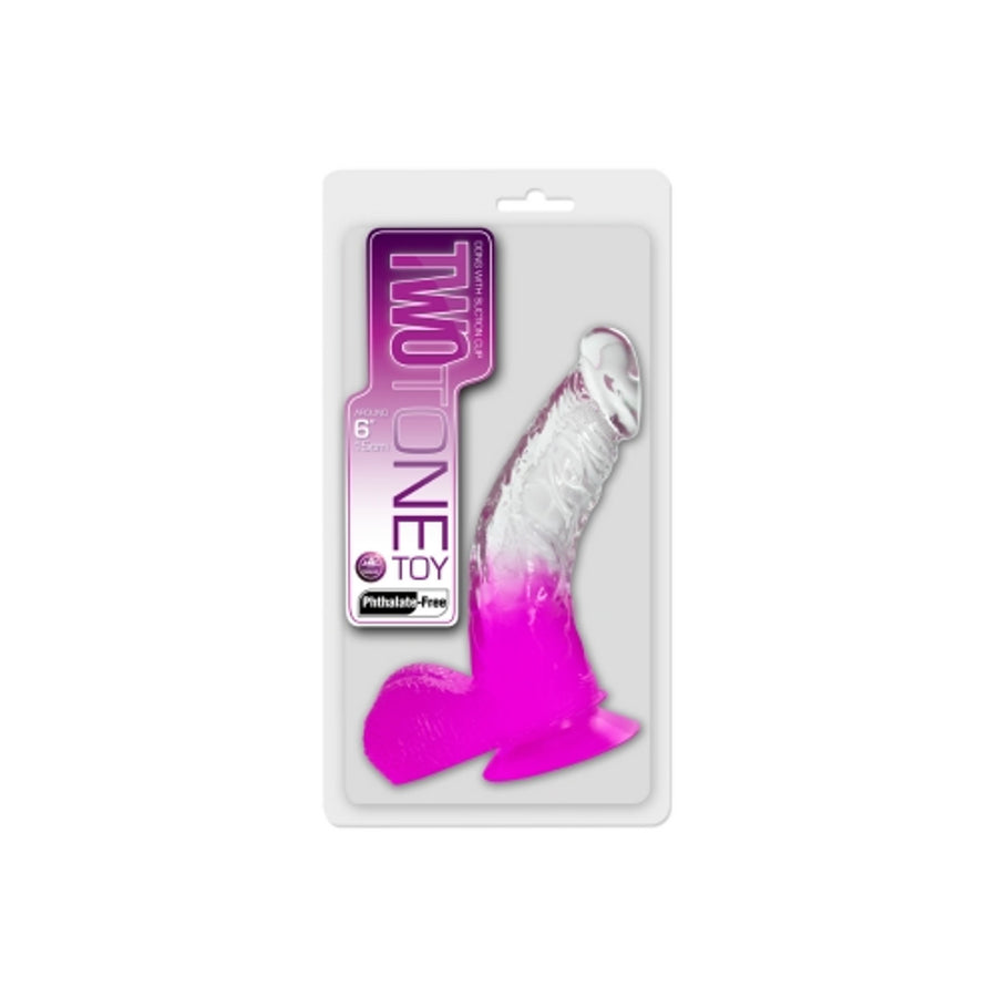 TWO TONE 6 inch DONG Clear Purple Dildo with balls