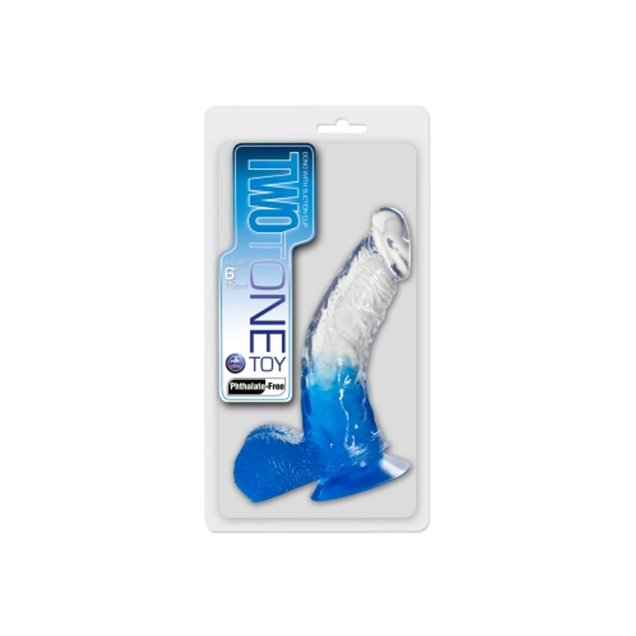 TWO TONE 6 inch DONG Clear Blue Dildo with balls