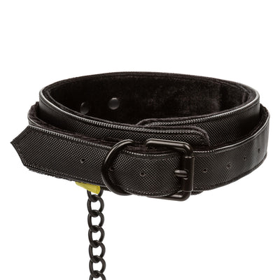Boundless COLLAR WITH LEASH Black Vegan Leather Collar with Heavy Duty Chain
