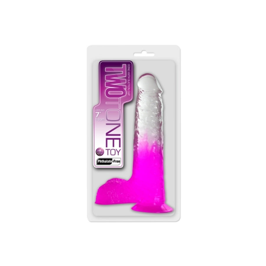 TWO TONE 7 inch DONG Clear Purple Dildo with balls