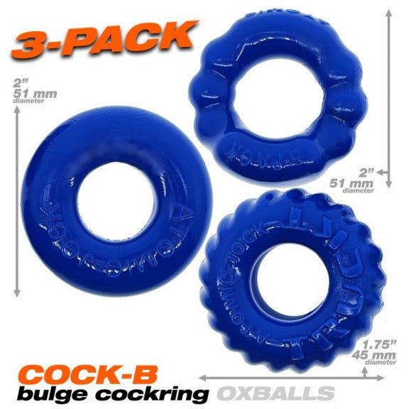 Oxballs BONEMAKER 3 STYLE BONER COCK RINGS Pool Blue