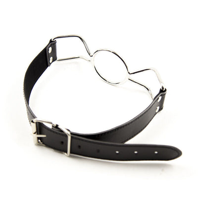 JOYGASMS Stainless Steel Butterfly Spider Open Mouth Gag 37mm Black PU Leather Strap