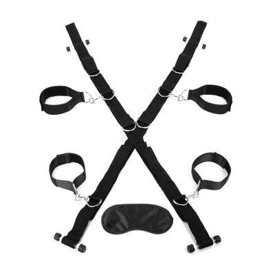 Lux Fetish OVER THE DOOR CROSS with 4 Universal Soft Restraint Cuffs and FREE Satin Blindfold