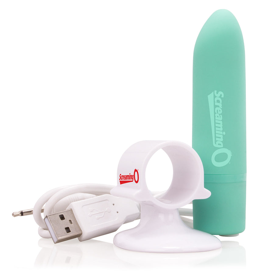 Screaming O 20 Function POSITIVE Rechargeable Kiwi Bullet Vibrator with Finger Cradle