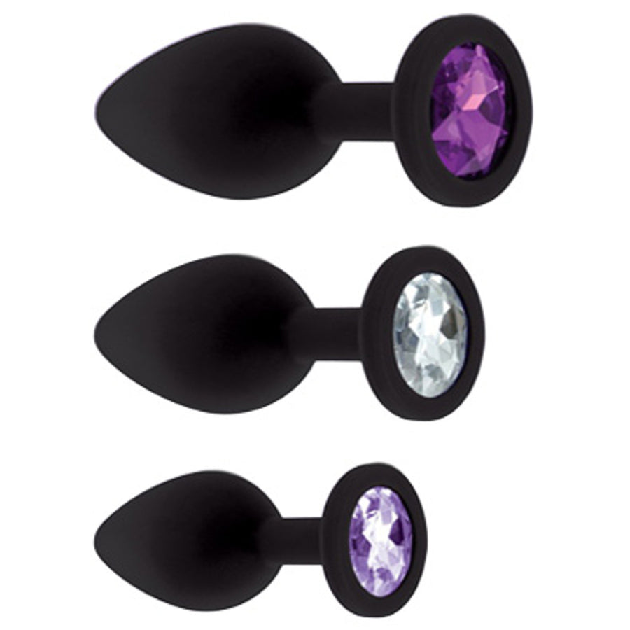 Rianne S BOOTY PLUG SET 3 Piece Anal Training Kit with Graduated Black Butt Plugs with Sparkling Gem