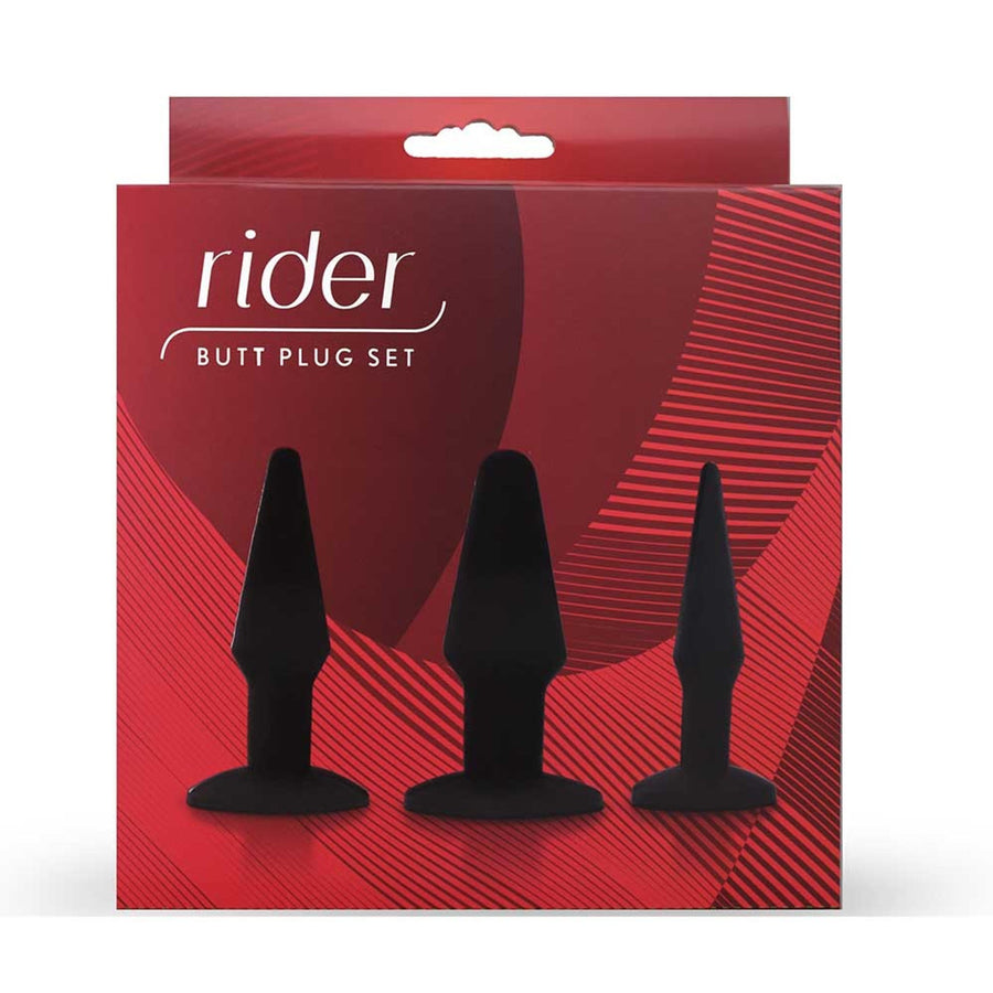 Rider BUTT PLUG SET 3 Piece Anal Training Kit with Graduated Black Butt Plugs