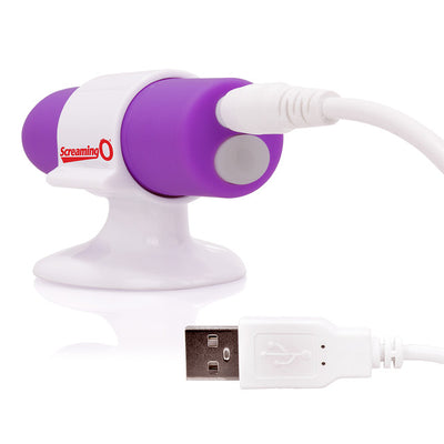 Screaming O 20 Function POSITIVE Rechargeable Purple Bullet Vibrator with Finger Cradle