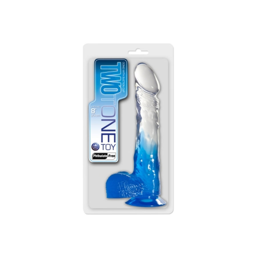 TWO TONE 8 inch DONG Clear Blue Dildo with balls