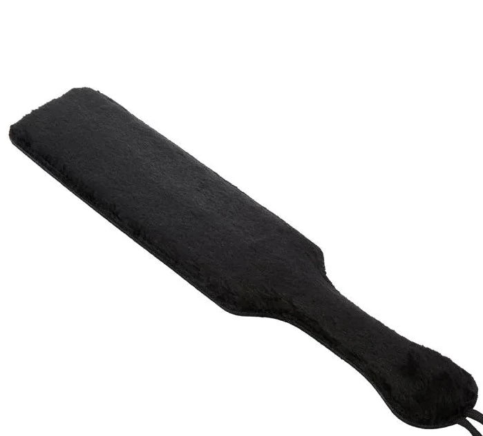 JOYGASMS Dual Sided STURDY SPANKING PADDLE with Soft and Plushy Faux Fur On One Side and Red and Black Designer Fabric On The Other Side
