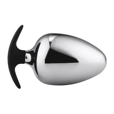 JOYGASMS Large Massive Solid Metal Butt Plug with Black Wide Silicone Base