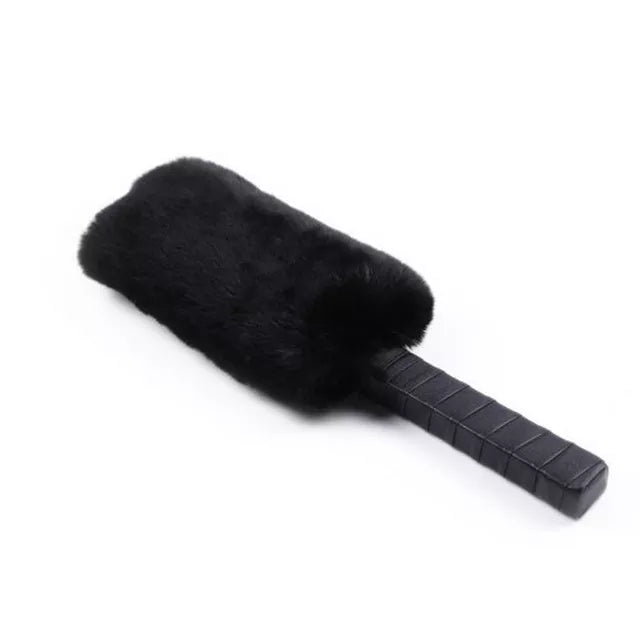 JOYGASMS PU Leather Spanking Paddle with Super Soft Faux Fur and Studs Black
