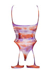 Le Desir Bliss Lingerie OPEN CUP and OPEN CROTCH TIE DYE STRAPPY FISHNET TEDDY includes FREE Dazzling Nipple Bling Stickers