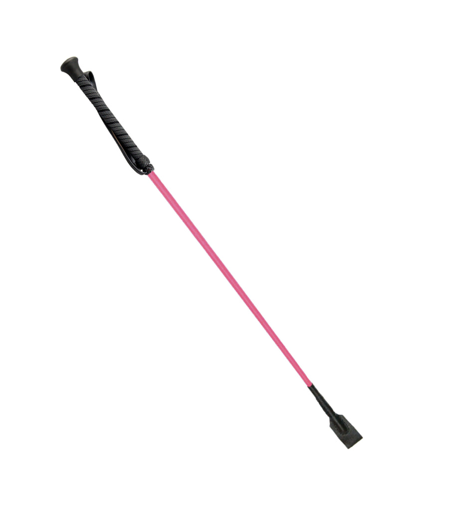 Love In Leather Classic Riding Crop with Wrist Strap Black and Pink Whip