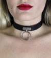 Love in Leather Black Faux Leather Choker Necklace with Silver Ring