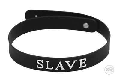 Master Series SLAVE Wordband Adjustable BDSM Silicone Collar  Black and White Choker