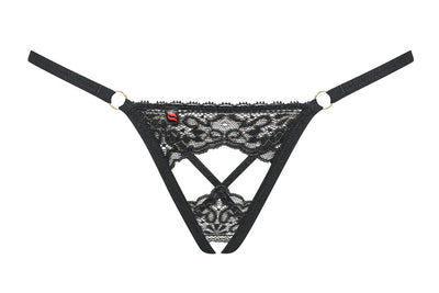 Obsessive Sexy Lingerie Meshlove Crotchless Thong Black Open Crotch G-String