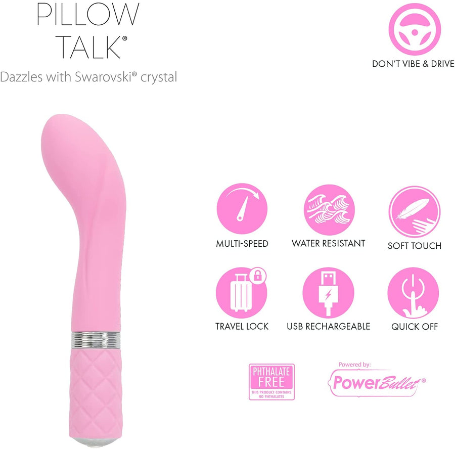 Pillow Talk Sassy Powerful Rechargeable Silicone G Spot Vibrator with Swarovski Crystal 