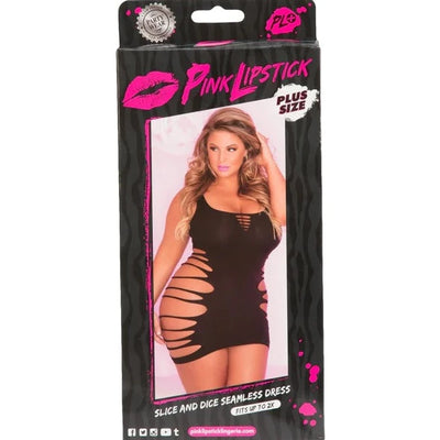Pink Lipstick Lingerie SLICE AND DICE SEAMLESS DRESS Black Mini Dress Fits Up to 2X
