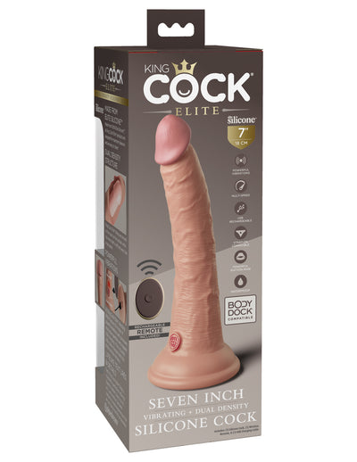 Pipedream King Cock Elite 7 inch Vibrating + Dual Density Silicone Dildo with Wireless Remote Control Flesh