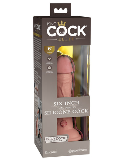 Pipedream King Cock Elite Six Inch Vibrating + Dual Density Silicone Dildo Flesh