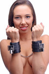 Strict PU Leather LOCKING PADDED WRIST CUFFS comes with chain two locks and four keys Black Handcuffs