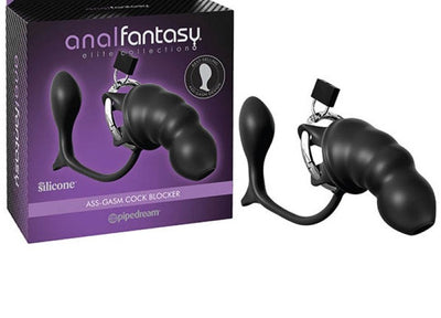 Pipedream Anal Fantasy Elite Collection ASS-GASM COCK BLOCK Silicone Cock Cage with attached Butt Plug