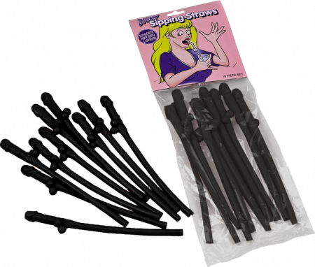 Party Favors Dicky Sipping Straws 10 Piece Black