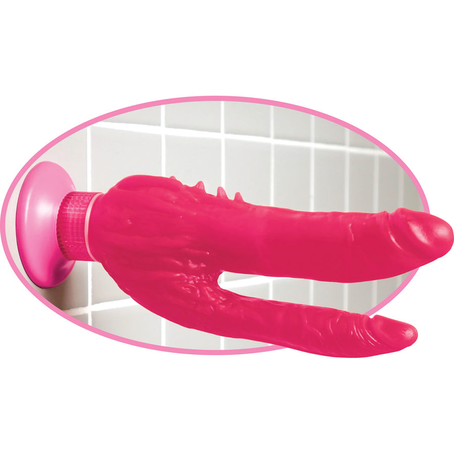 Pipedream Wall Banger Waterproof Double Penetrator Vibrator with Suction Cup 9 inch Pink