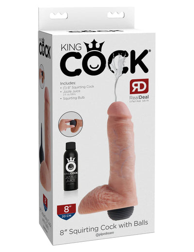 King Cock 8 inch Squirting Cock with Balls Flesh Dildo