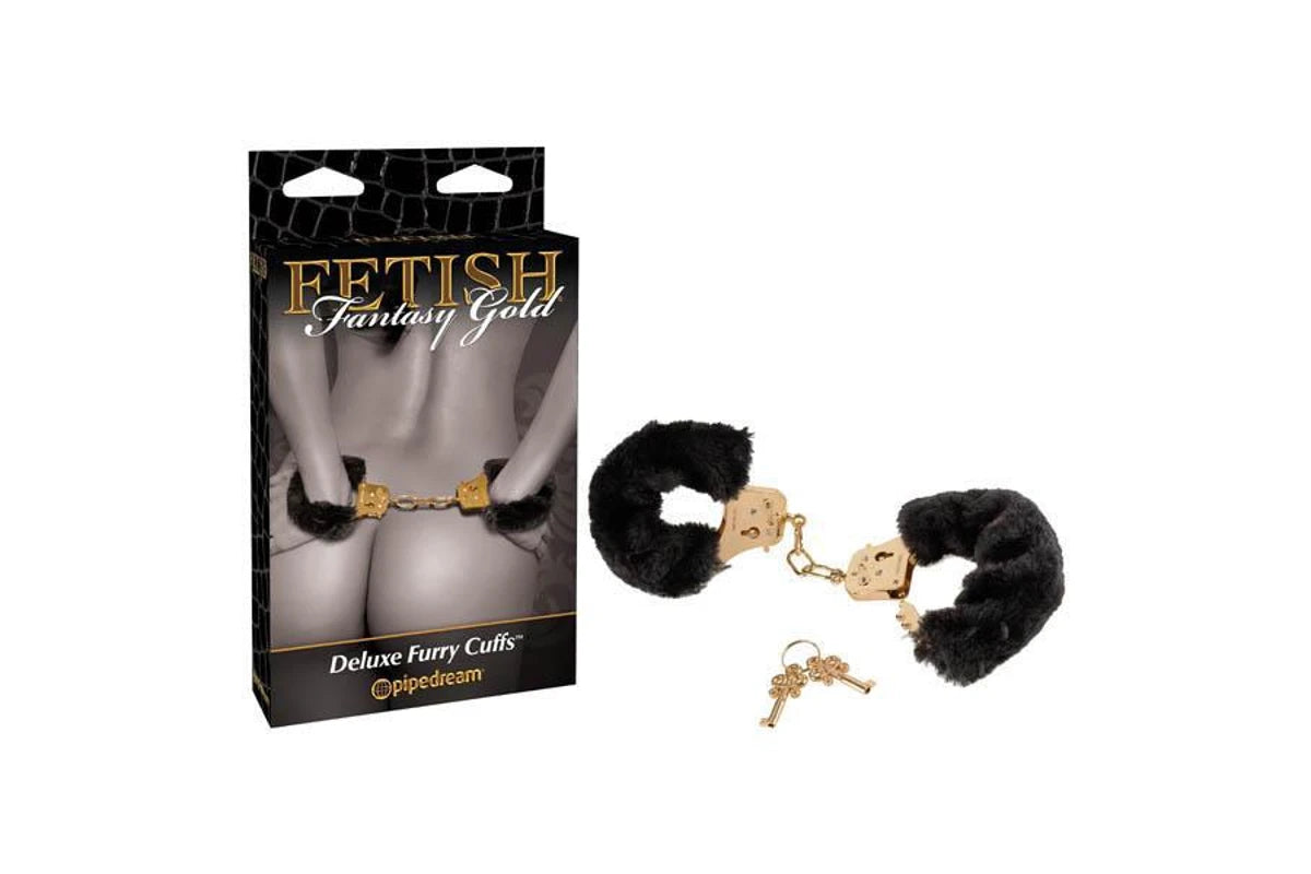 Pipedream Fetish Fantasy Gold Deluxe Furry Cuffs - Luxury BDSM Gear