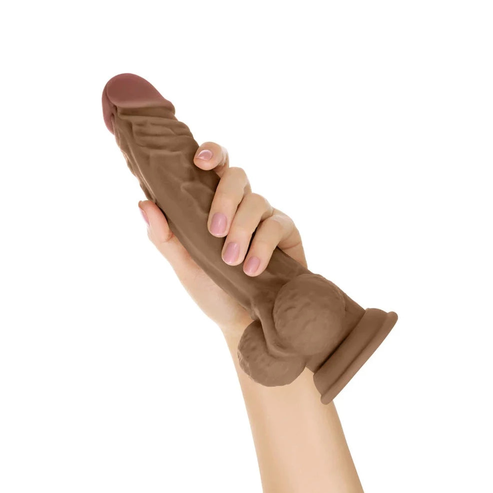 Shaft Always Up Model A Flexiskin Liquid Silicone Realistic Dildo with Balls 10.5 inch Oak