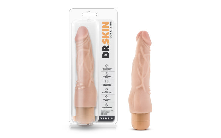 Dr Skin Cock Vibe 4 - 8 Inch Realistic Vibrating Dildo with Clitoral Nubs - Beige