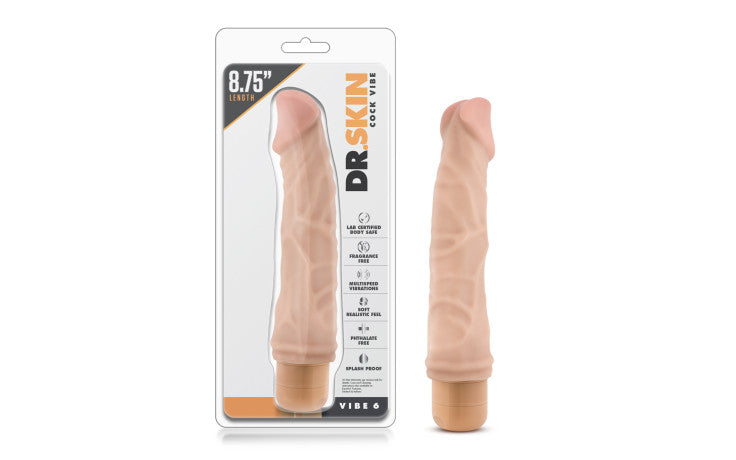 Dr Skin Cock Vibe 6 - 8.5 Inch Realistic Vibrating Dildo - Beige Waterproof