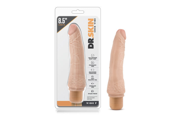 Dr Skin Cock Vibe 7 - 8.5 Inch Realistic Vibrating Dildo - Beige Waterproof