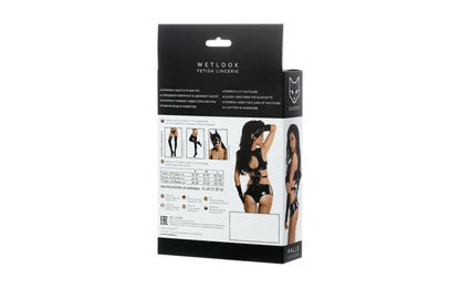 Glossy Halle Wetlook 3-Piece Set – High-Shine Lingerie (S/M) Shiny Wetlook set of 3 items: top, gloves and mini-shorts.