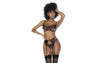 Black 3 Pc Set w/ Bra, Garter Belt and Thong
