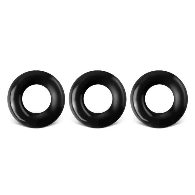 Triple Black Cock Ring Kit - 3 Pack Stretchy Penis Rings Set