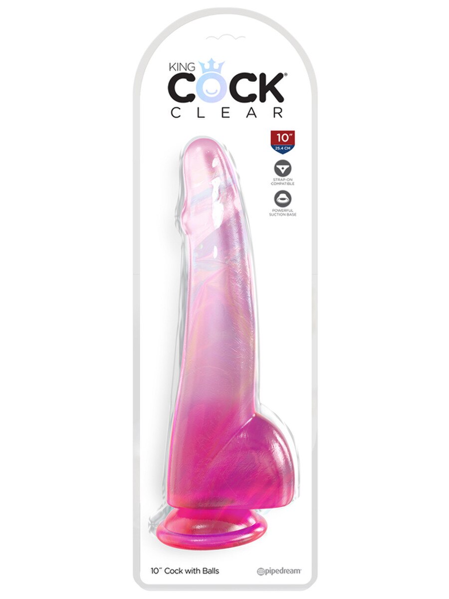 King Cock Clear 10 inch with balls Pink