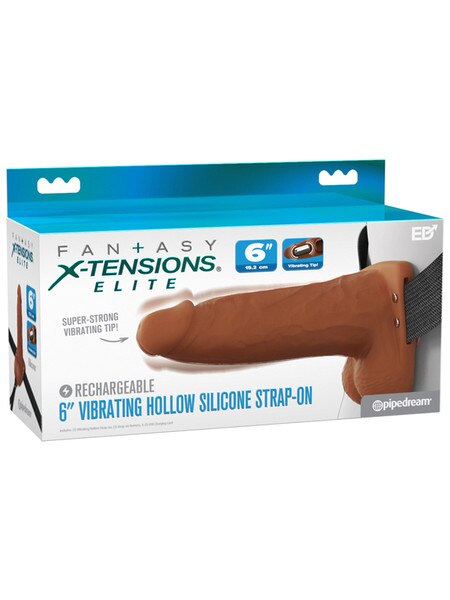 Fantasy X-Tensions Elite Vibrating Hollow Silicone Strap-On 6 inch Brown