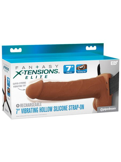 Fantasy X-Tensions Elite Vibrating Hollow Silicone Strap-On 7 inch Brown