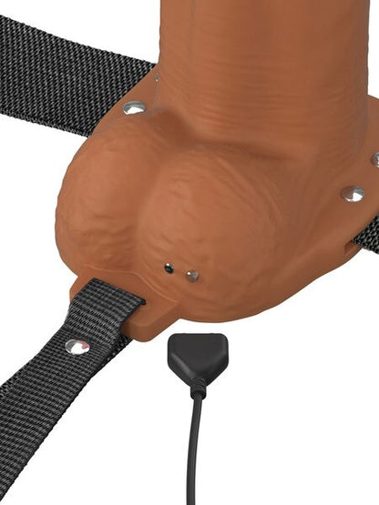 Fantasy X-Tensions Elite Vibrating Hollow Silicone Strap-On 7 inch Brown