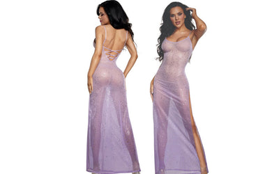 DreamGirl Ombre Glitter Mesh Gown Lilac