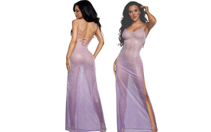 DreamGirl Ombre Glitter Mesh Gown Lilac