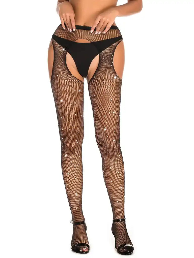 JCW 7020 Diamante Stockings with Attached Suspenders
