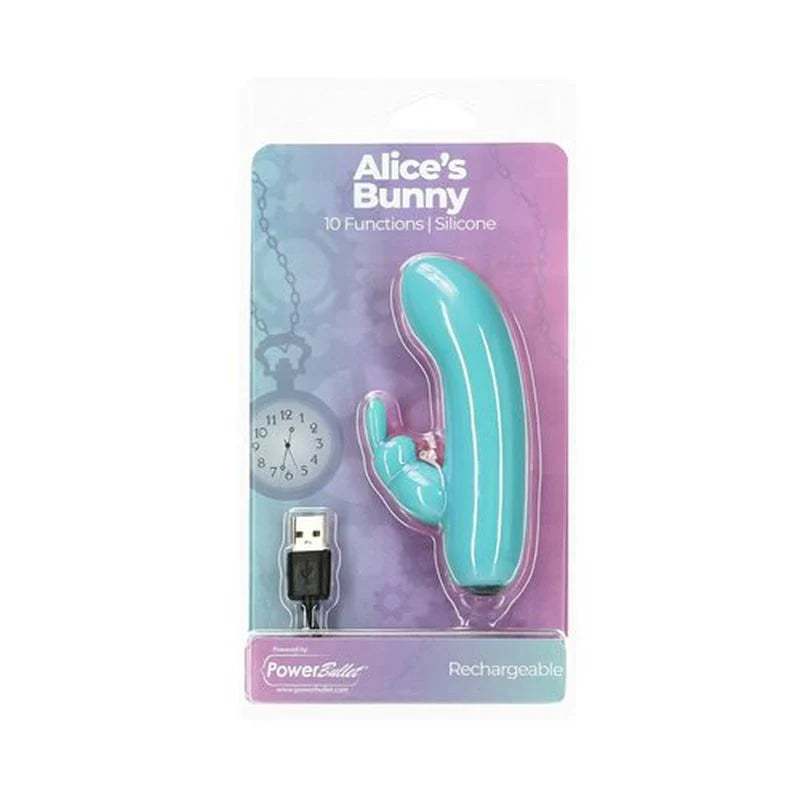 Alice's Bunny Rechargeable Bullet w Rabbit Sleeve, Teal or pink