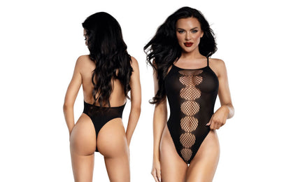 DreamGirl Fishnet Peek-A-Boo Teddy Black 14016
