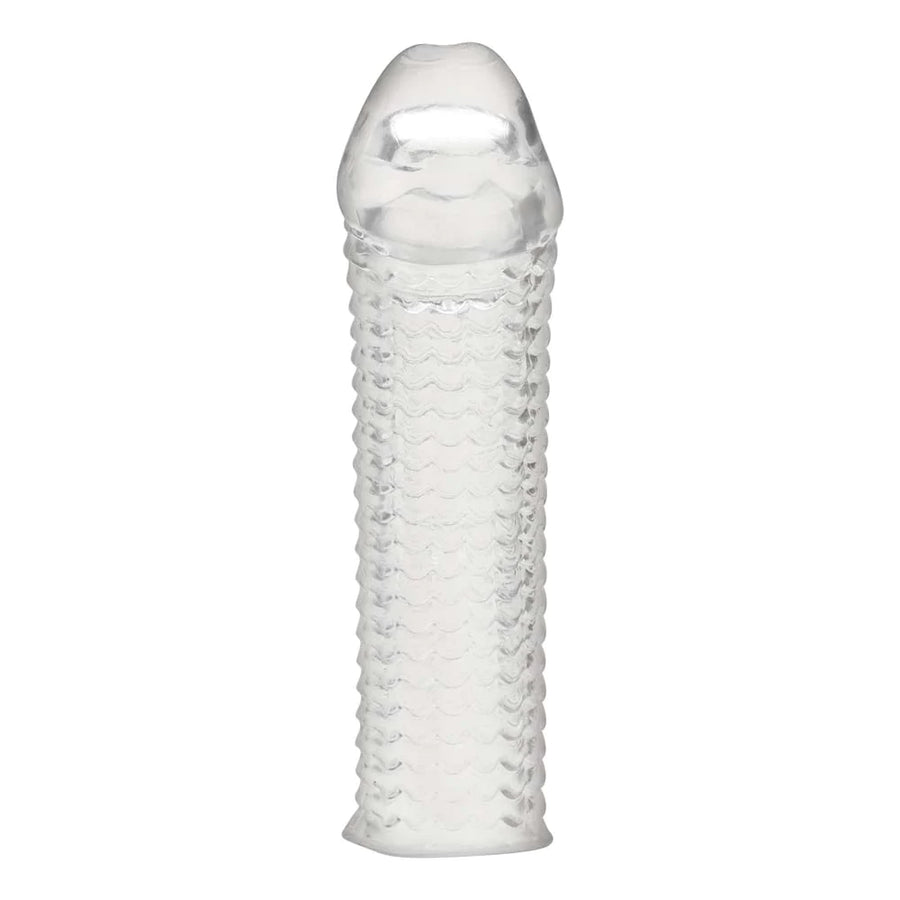 6.5 inch CLEAR TEXTURED PENIS ENHANCING SLEEVE EXTENSION with Stimulating Nubs