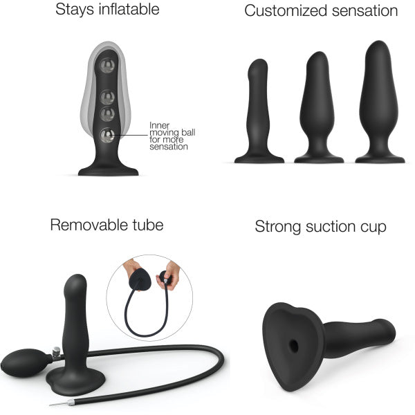 Strap-On-Me Hybrid Inflatable Dildo & Butt Plug - Dual Function Black