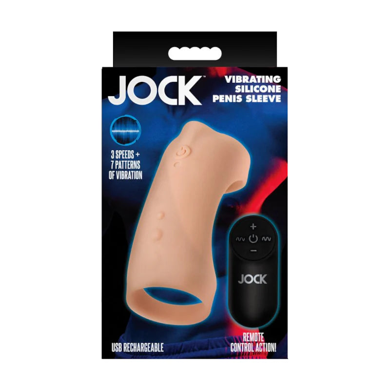 JOCK Vibrating Silicone Penis Sleeve w Remote Control - Light